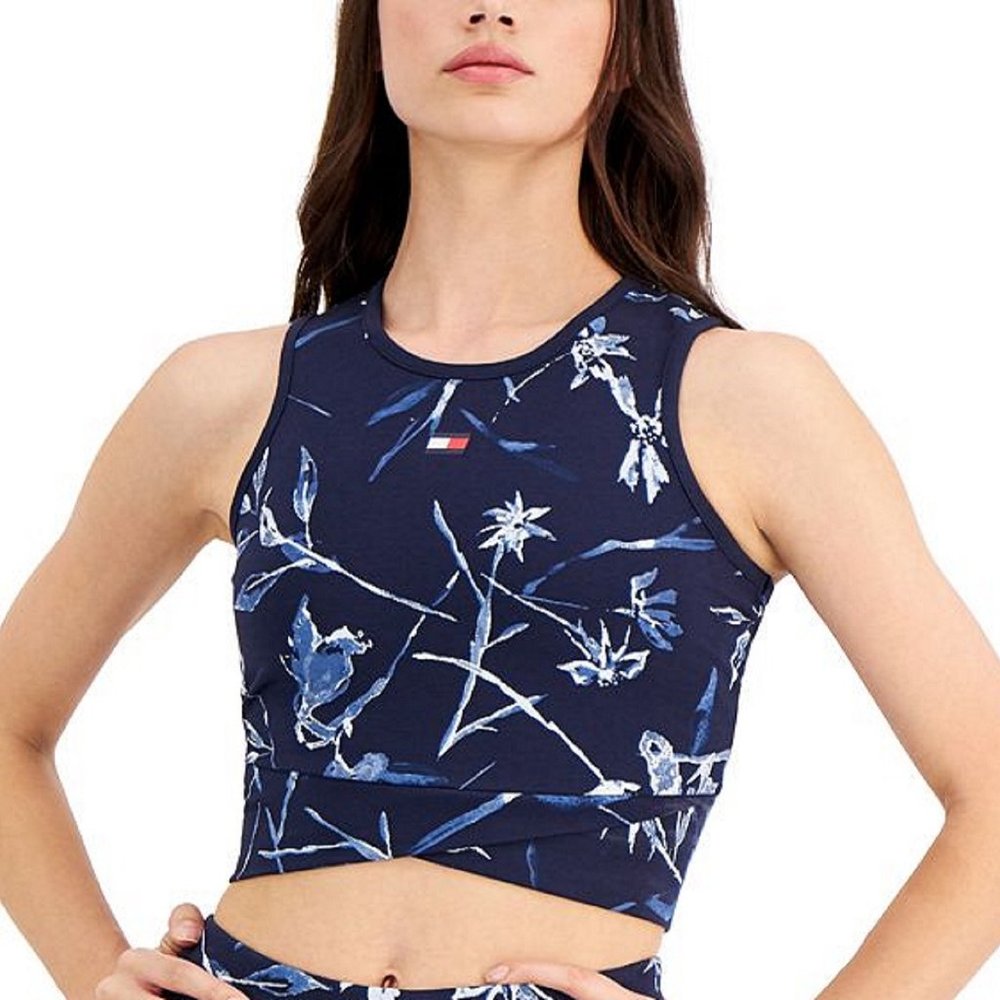 NAVY BLUE Tommy Hilfiger Sport Wrap Waist Printed Crop Top - WOMEN'S EXTRA LARGE